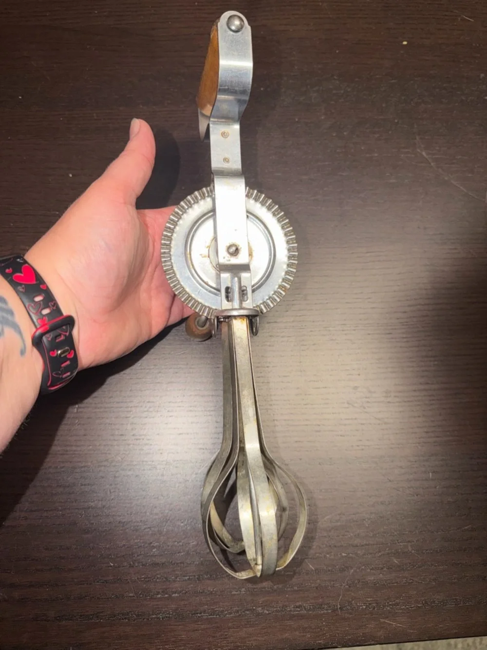 Vintage Hand Crank Egg Beater - Wood Handle